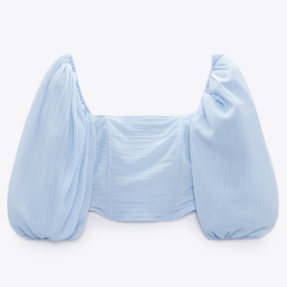 Zara Organza Top Puff Sleeve - Pastel Blue - Picture 3 of 9